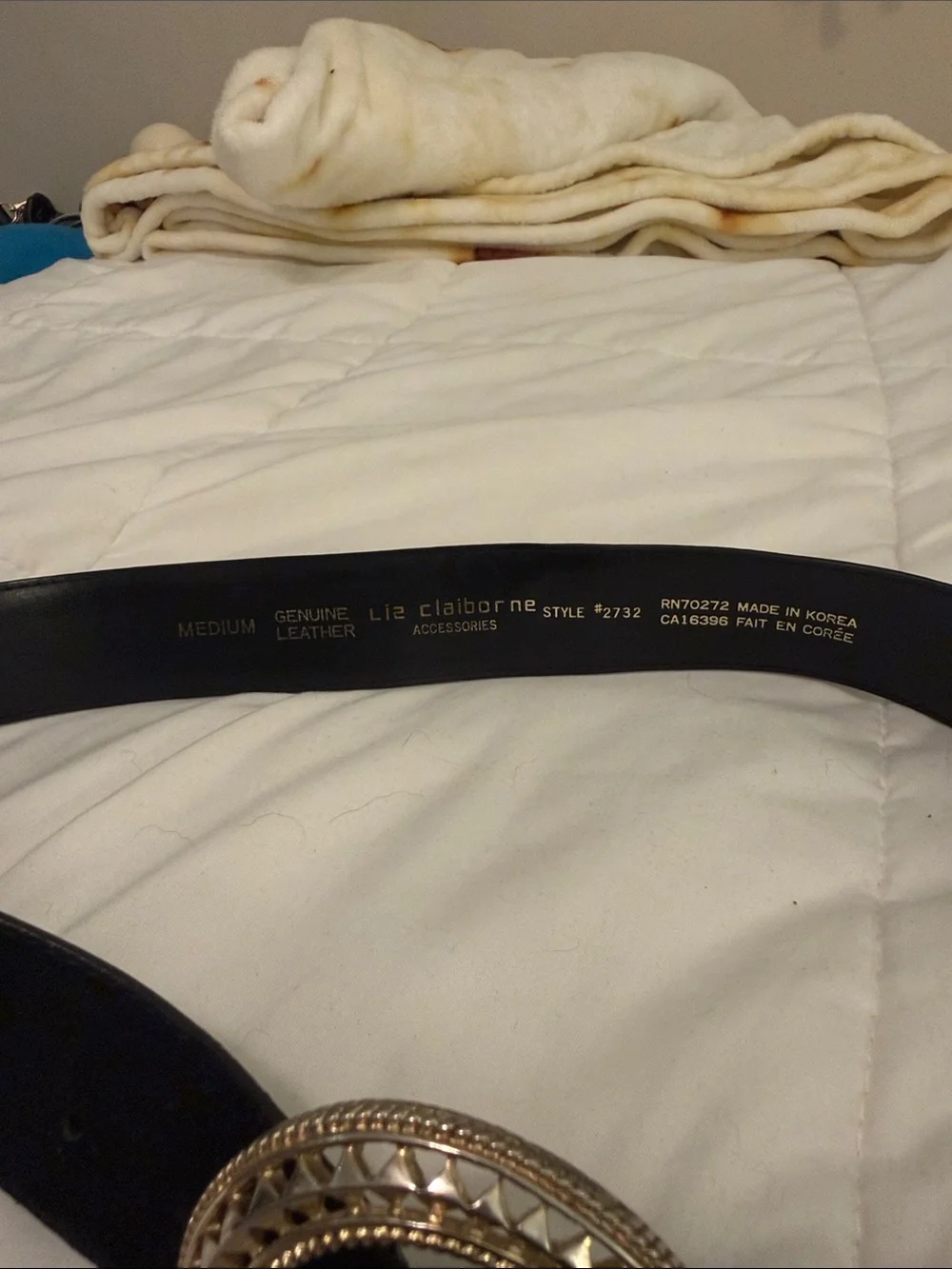 Liz Claiborne Black Velvet Belt with Gold Decorative Round Buckle